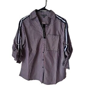 Unique Spectrum Womens Striped Button Down Navy Red White D-Ring Size S NEW